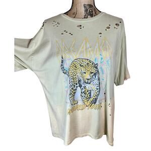 Zutter Def Leppard World Tour Distressed Graphic Tee Cream Leopard Band Shirt M
